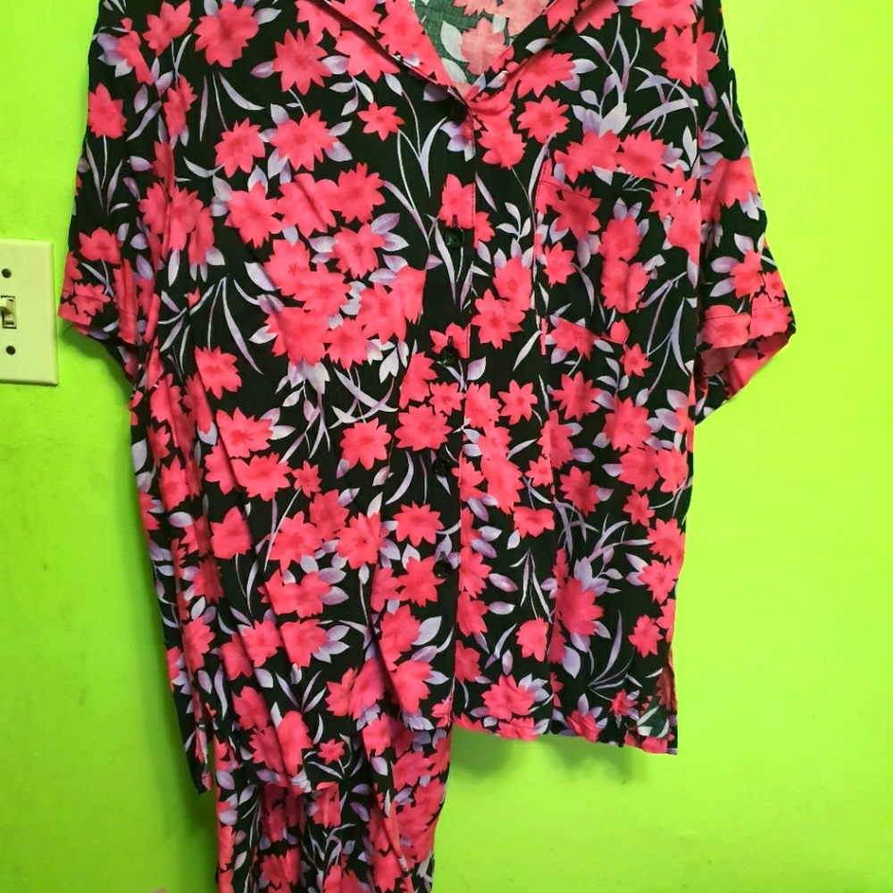 Women Black and pink floral 2pcs skirt set